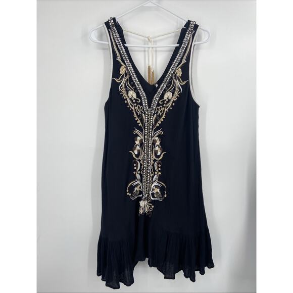 Free People Womens Crazy For Love Mini Dress Size S Festival Beaded Boho Beach - Picture 1 of 8
